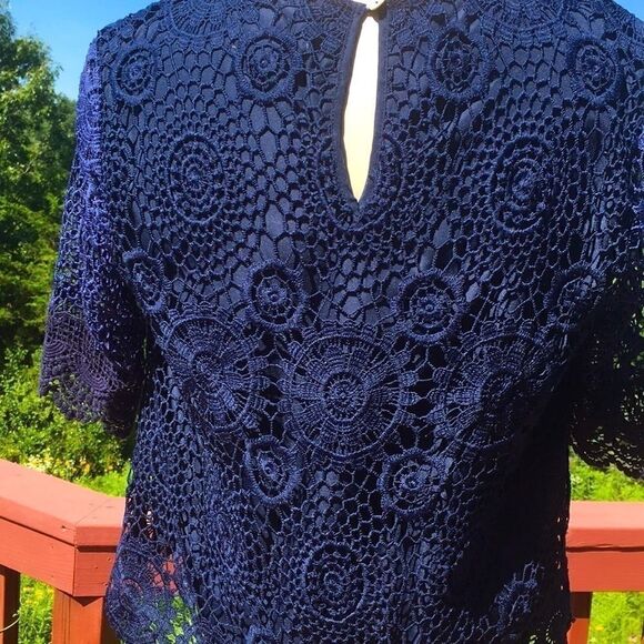 Nannette by Nanette Lepore short sleeve lined top lace ombré navy blue 2 - Picture 3 of 8